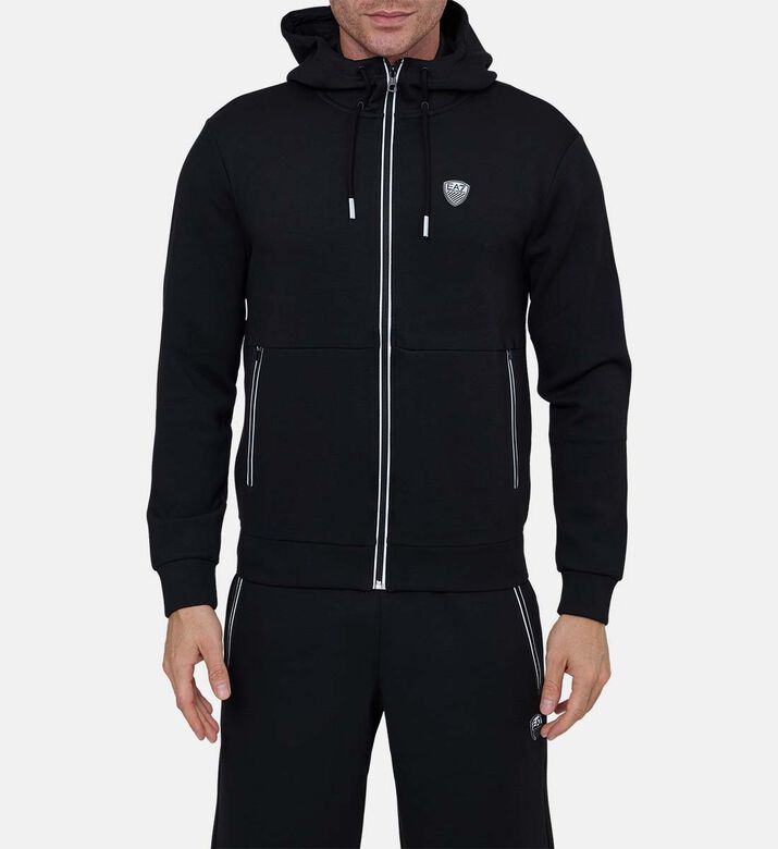 Full-zip Hooded Contrasting Trim Sweatshirt