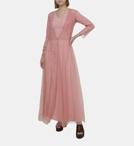 Pearl Rhinestone Embellished Tulle Satin Dress