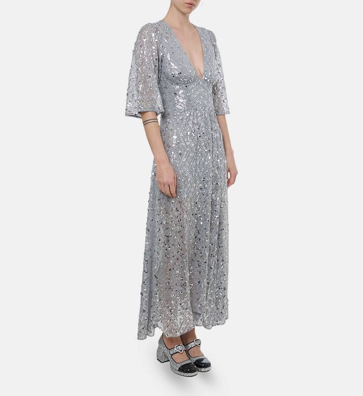 Ba and Sh Sequin-embellishment Flared Dress, Model View