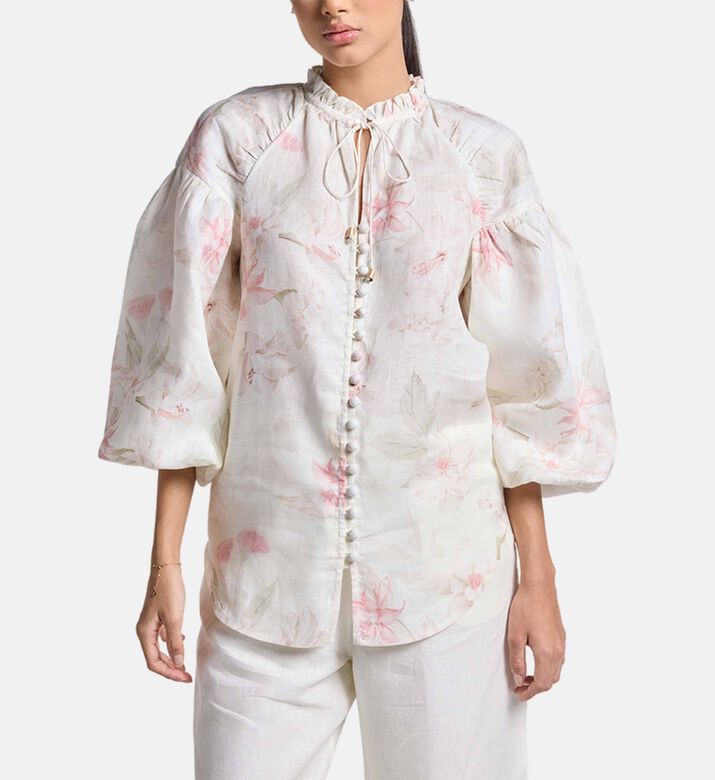 Carter and White Rosaile Floral-print Balloon-sleeve Blouse, Model View