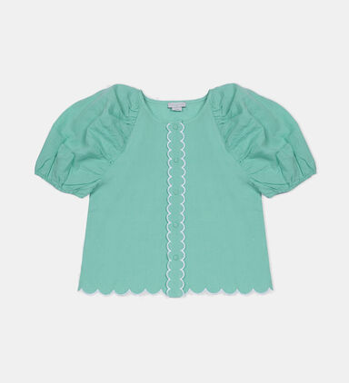 Scalloped Edge Puff Sleeve Shirt