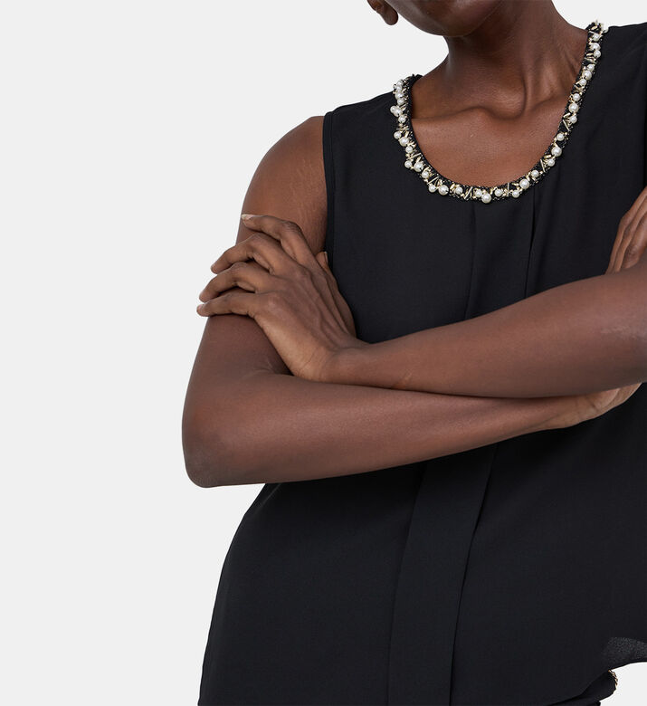 Pearl-trimmed Sleeveless Top