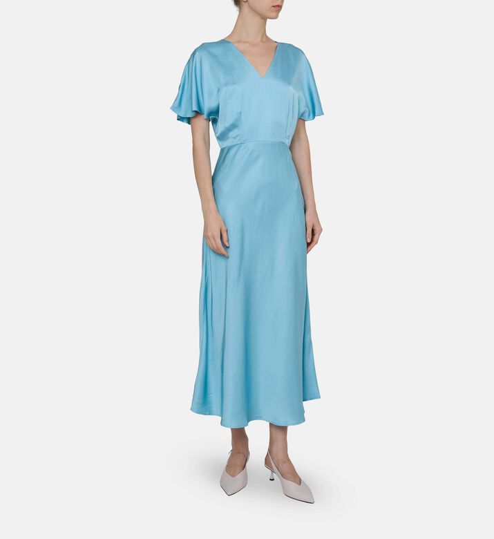 Satin Short-sleeve Midi Dress