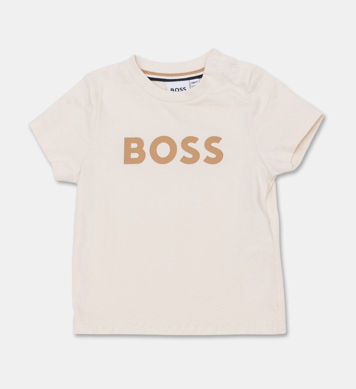 Boss Matte Contrasting Logo-print T-shirt, Beige, 6m, Packshot View