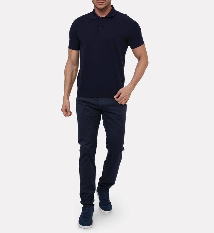 Corneliani Classic Cotton Polo Knit, Navy, 58, Model View