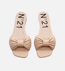 Leather Bow Flat Heel Slides