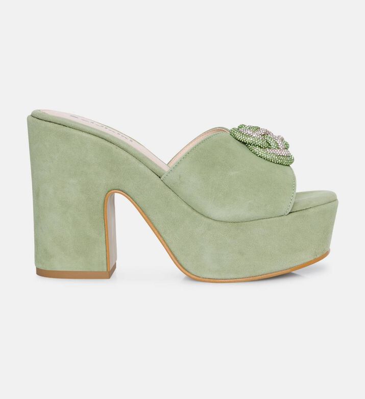 Suede Chunky Heel Mules