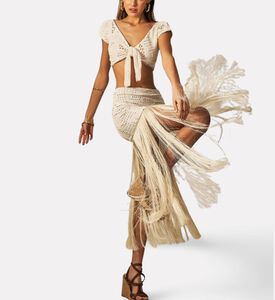 Empress Tie-front Crochet Crop Top, Model View