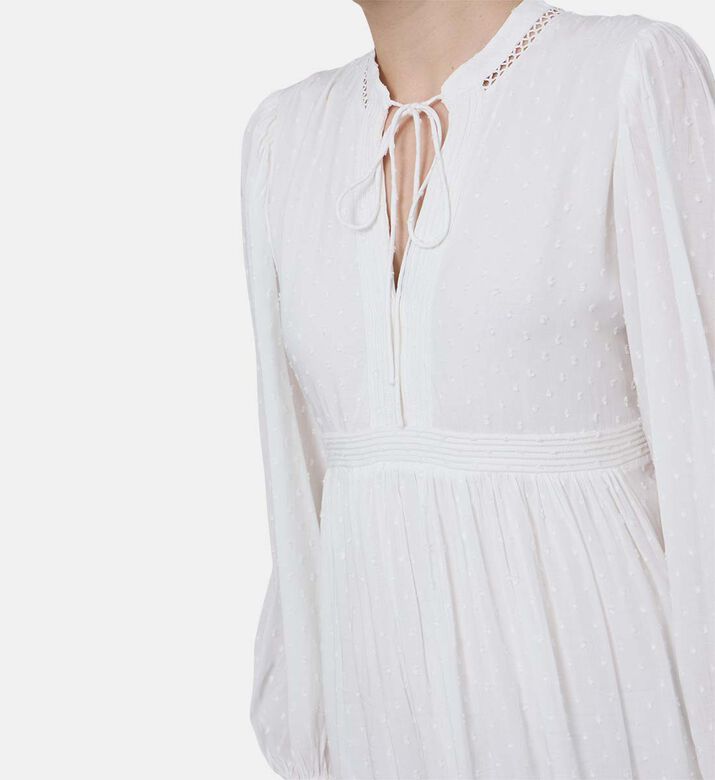 Plumetis-print Long-sleeve Midi Dress