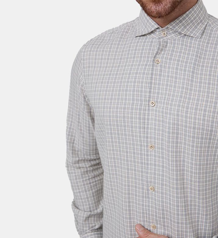 قميص قطن بصف أزرار بنقشة مربعات