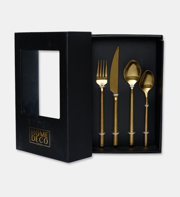 Home Deco and More Stainless Steel 18/0 Shiny-finish 24-piece Cutlery Set, Gold, Packshot View