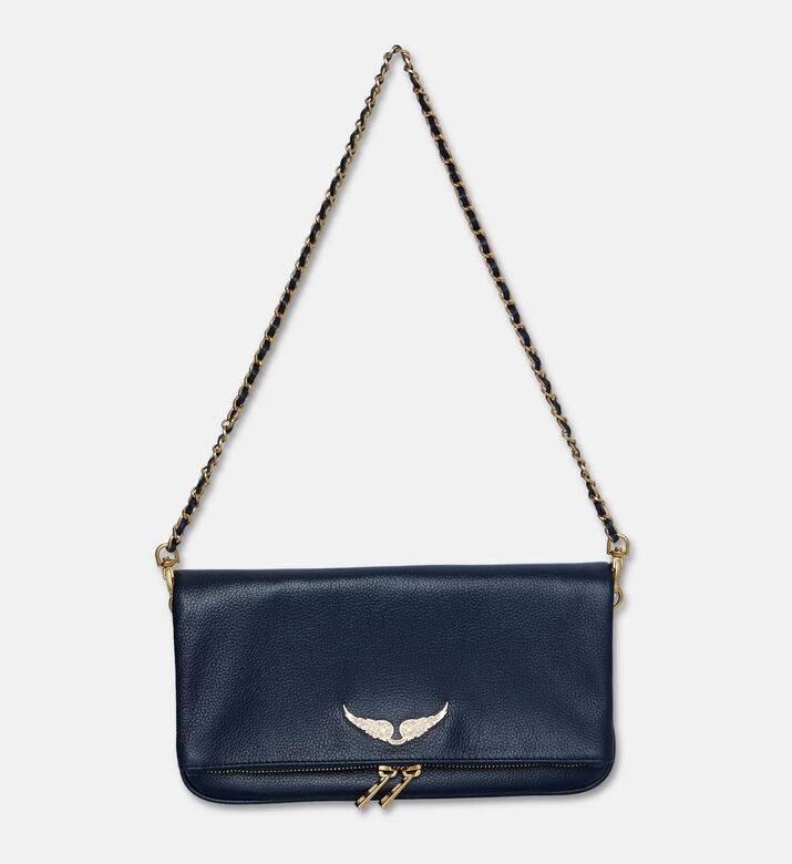 Zadig et Voltaire Rock Grained Leather Clutch, Blue, Packshot View