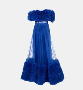 فستان فرو ماكسي مكشوف الكتفين