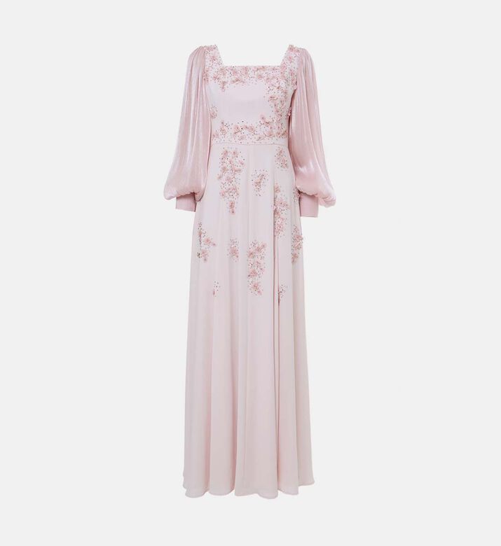 Floral-embellished Square Neck Maxi Dress