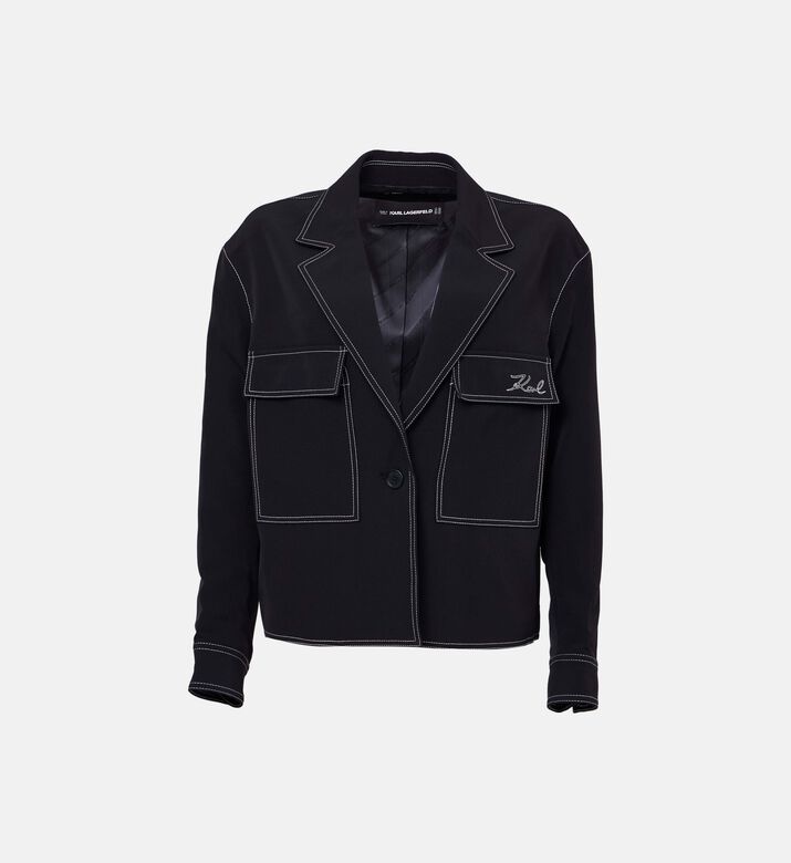 جاكيت بأكمام طويلة وياقة بطية بشكل حرف في