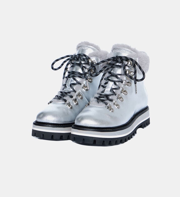 جزمة بطول الكاحل جلد معدني فرو