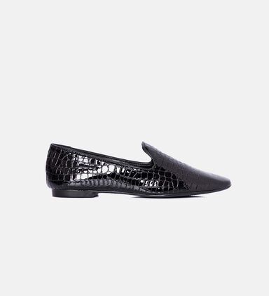 Pointed-toe Croc-embossed Loafers
