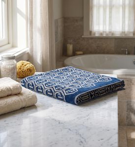 Philipp Plein Rectangular Logo Pattern Bath Towel, Blue, 95x150-cm, Model View
