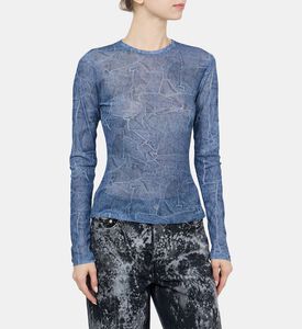 Marl Mesh Long Sleeve Crew Neck Blouse