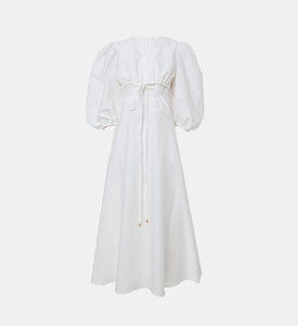 Textured Puff-sleeve Midi Dress