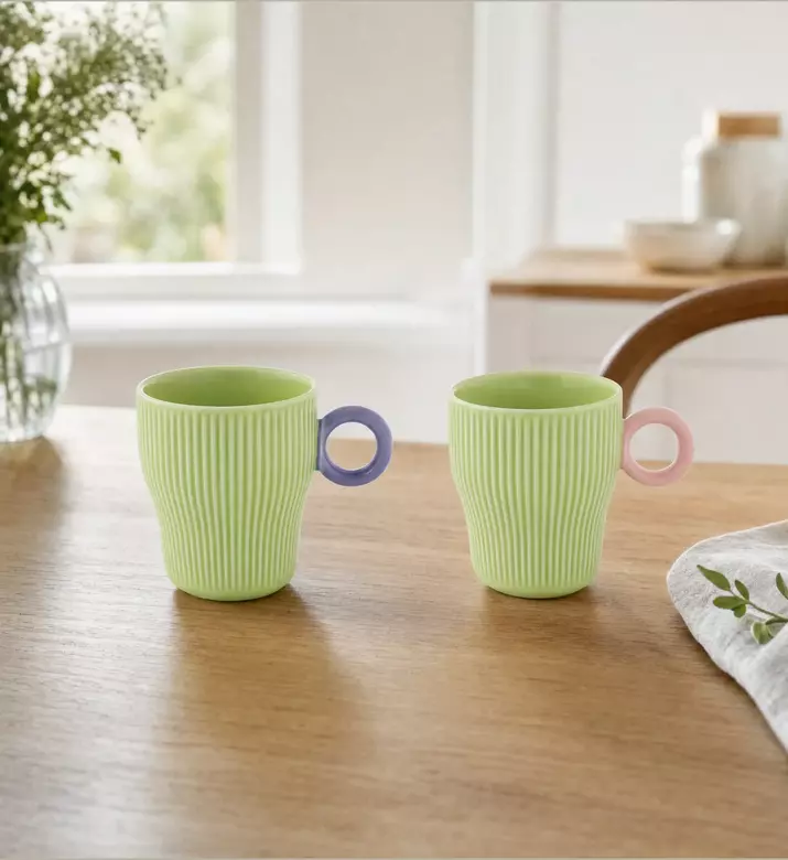 Easy Life Porcelain Colored Handle Mug, Green, Model View