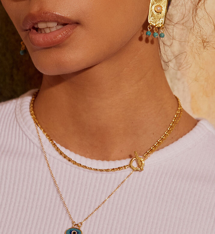 Ottoman Hands Evil Eye Pendant Necklace, Blue, Packshot View