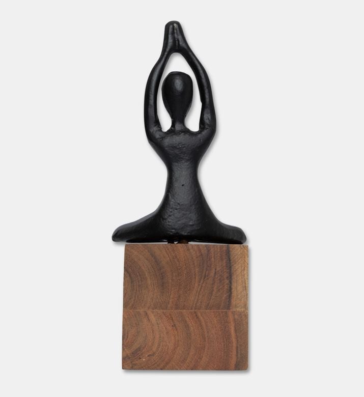 Home Deco and More Yoga Natural Wood Base Matte Figurine, Black, Packshot View