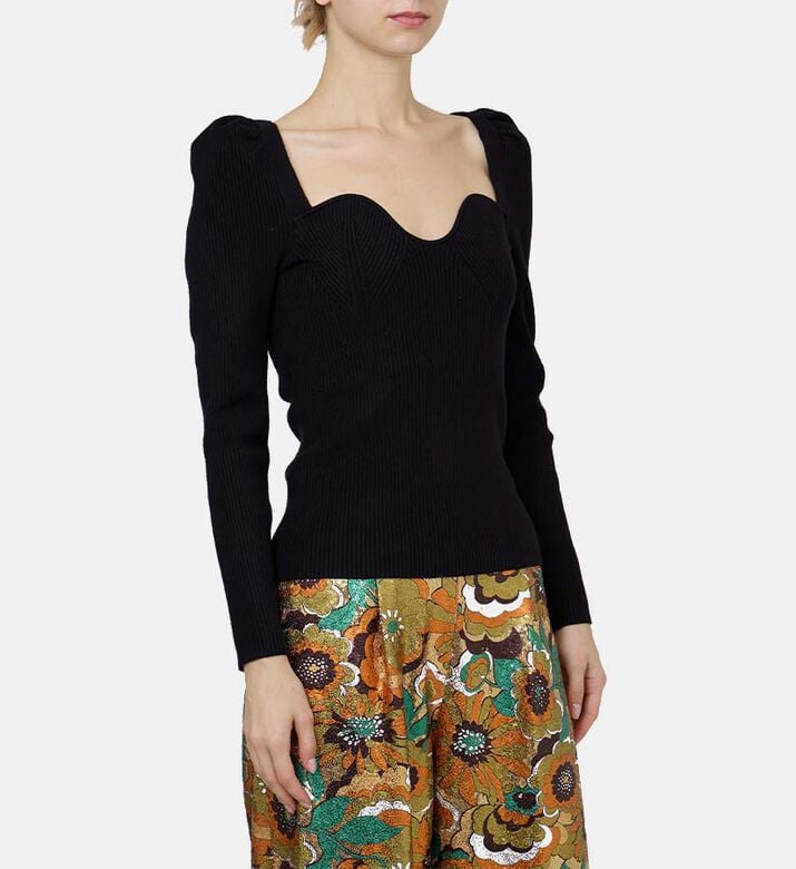 Sweetheart Neckline Ribbed Sweater Sweetheart Neckline Ribbed Sweater