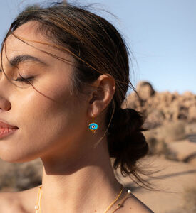 Ottoman Hands Evil Eye Drop Earrings, Blue, Packshot View