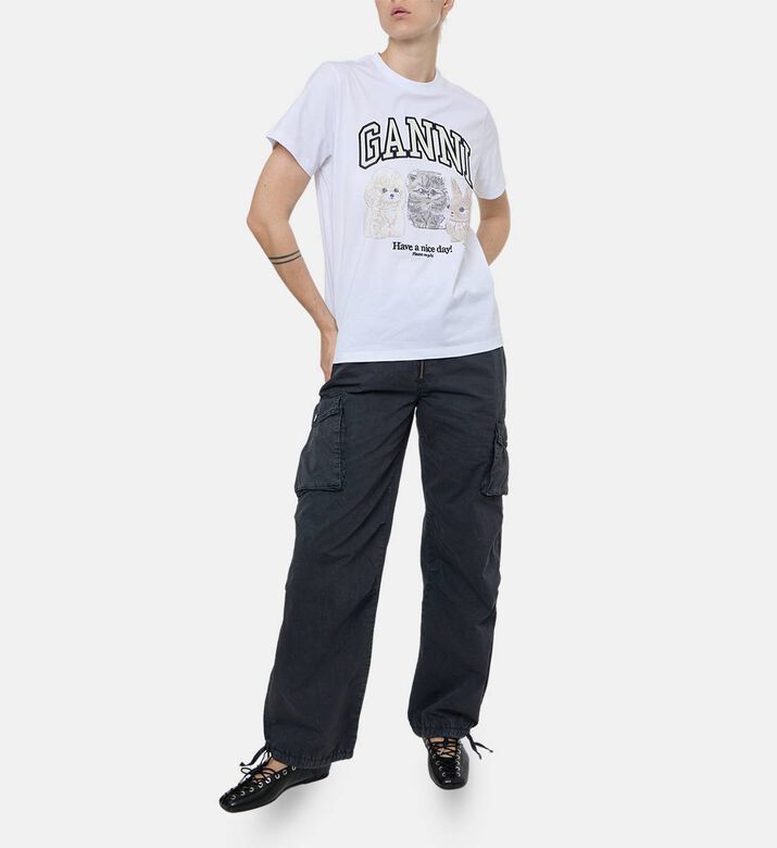 Ganni Cotton Animals-print Regular-fit T-shirt, Model View