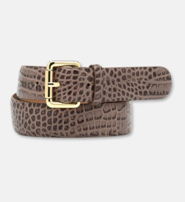 Luisa Spagnoli Dogale Croc-embossed Slim Belt, Taupe, Packshot View