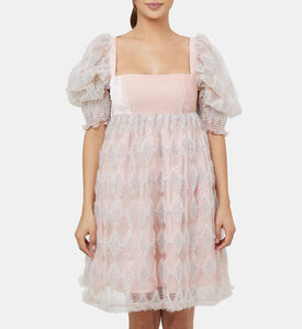 فستان دوتشيس قصير بتأثير التول