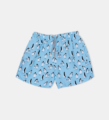 Junior Boy Mini Sky Penguin Printed Swim Shorts