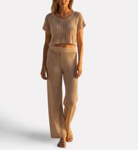 Praias Open-knit Long-sleeve Top, Beige, Model View