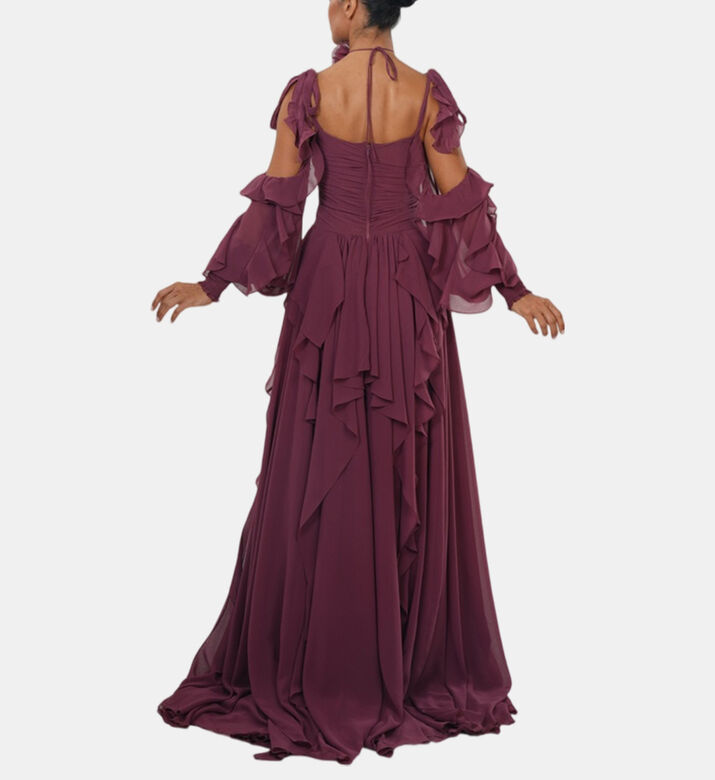 Ruffled Sleeves Draped Bodice Maxi Gown Ruffled Sleeves Draped Bodice Maxi Gown