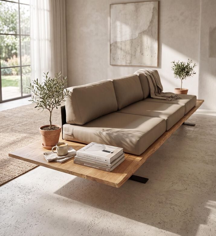 Home Deco and More Bersi Teakwood Four Seater Sofa, Brown, 120x410x20-cm, Packshot View