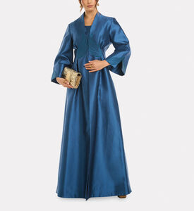 Savanna Alia Leaf Applique Kimono Abaya, Blue, L-xl, Model View