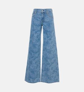 بنطال جينز واسع الساق بنقشة بيزلي
