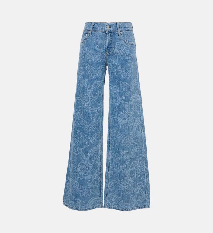 بنطال جينز واسع الساق بنقشة بيزلي