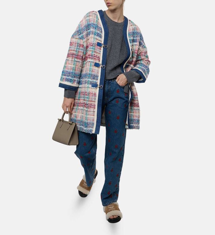 Edward Achour Paris Plaid Tweed Longline Coat, Model View Edward Achour Paris Plaid Tweed Longline Coat, Model View