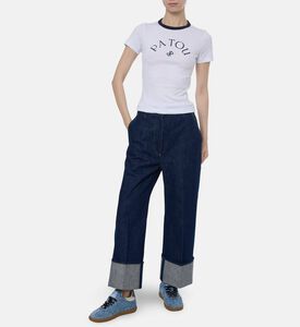 Patou Contrasting Collar Logo T-shirt, White, L, Model View
