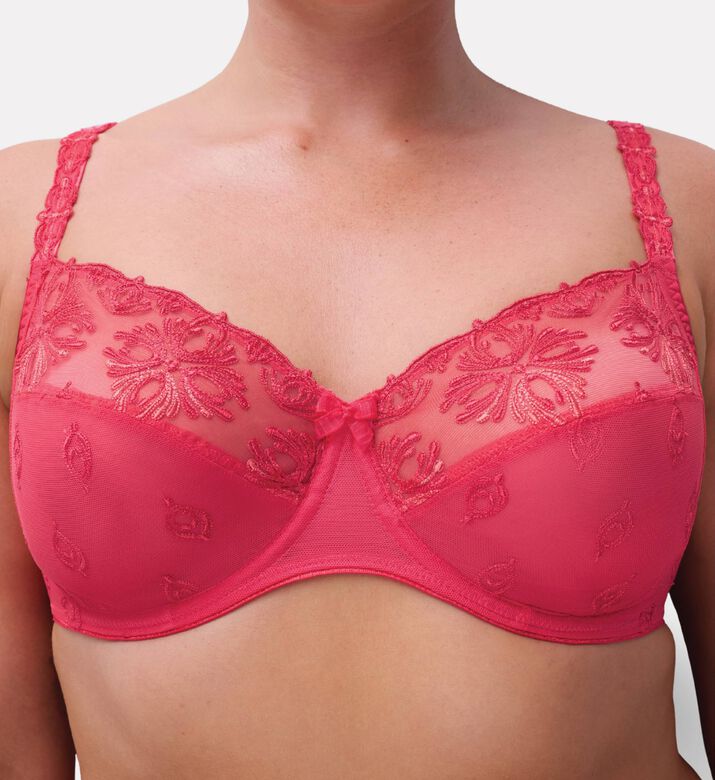 Chantelle Embroidered Underwired Bra, Red, 100, G, Model View