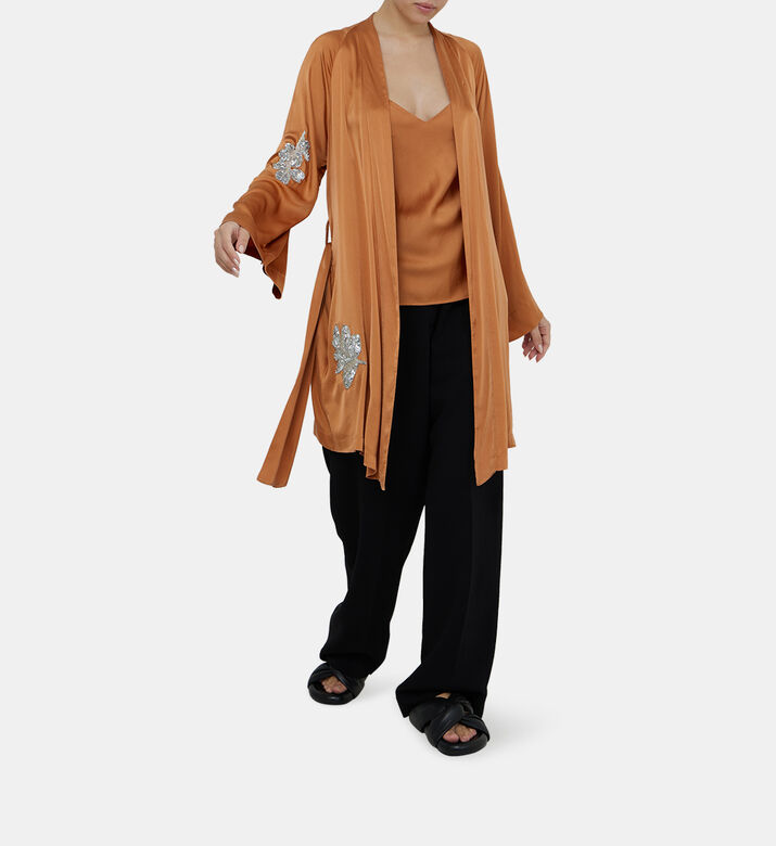 Embroidered Silk Satin Kimono