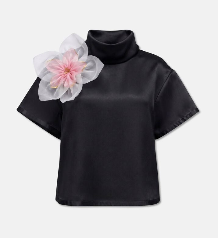 Savanna Organza Flower Applique Top, Black, S, Packshot View