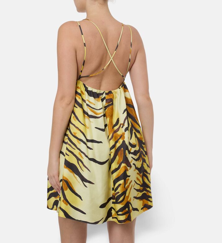 Nanushka Ceil Tiger Twill Silk Dress, Model View