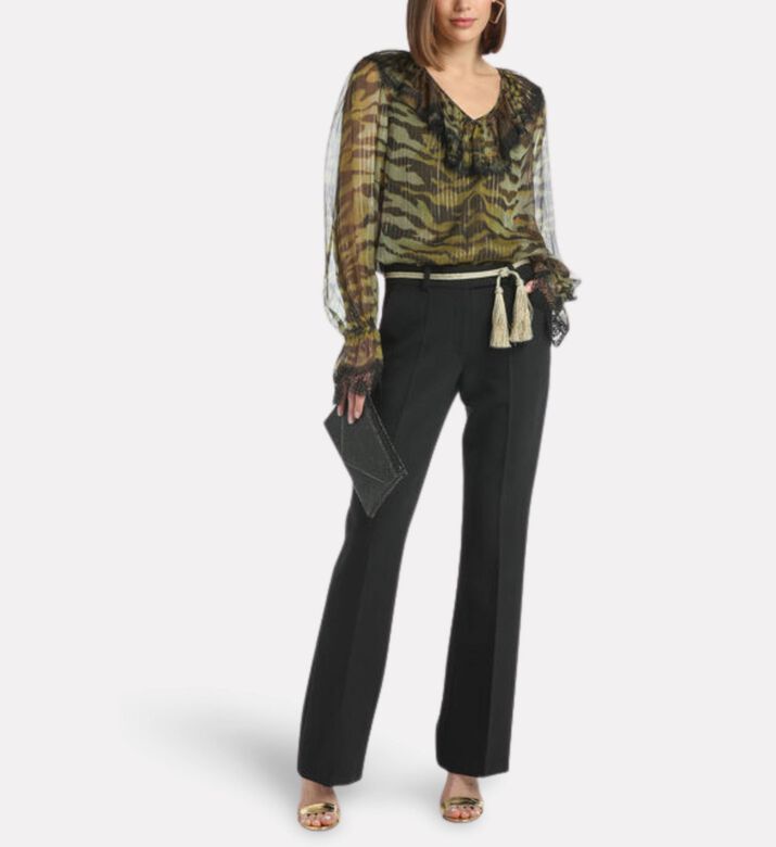 Luisa Spagnoli Orchidee Center Creases Straight-leg Trousers, Black, 46, Model View