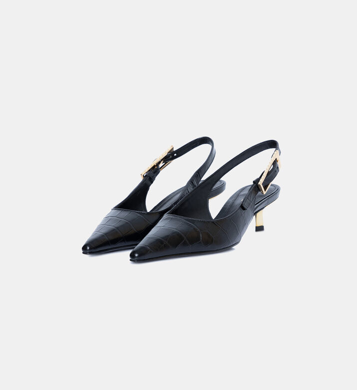Textured Leather Slingback Pumps