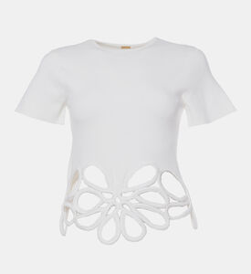 تيشيرت قصير الأكمام مطرز بأزهار