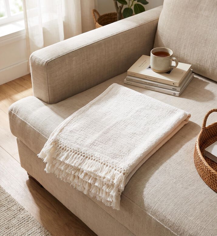 Home Deco and More Swan Fringe Lace Cotton Throw, Packshot View