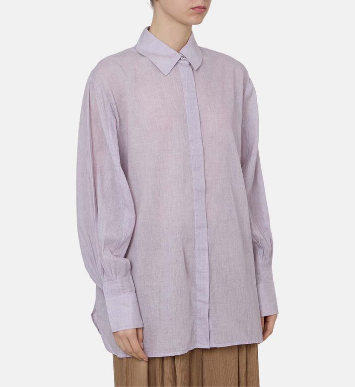 Semi-sheer Long-sleeve Button-up Shirt